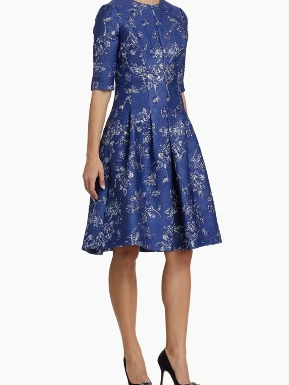 Teri Jon by Rickie Freeman Jacquard Floral-Print Box Pleat Dress in size 16